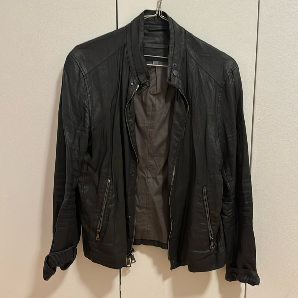 John Varvatos men biker leather zip up jacket size 48 (fits like small)
